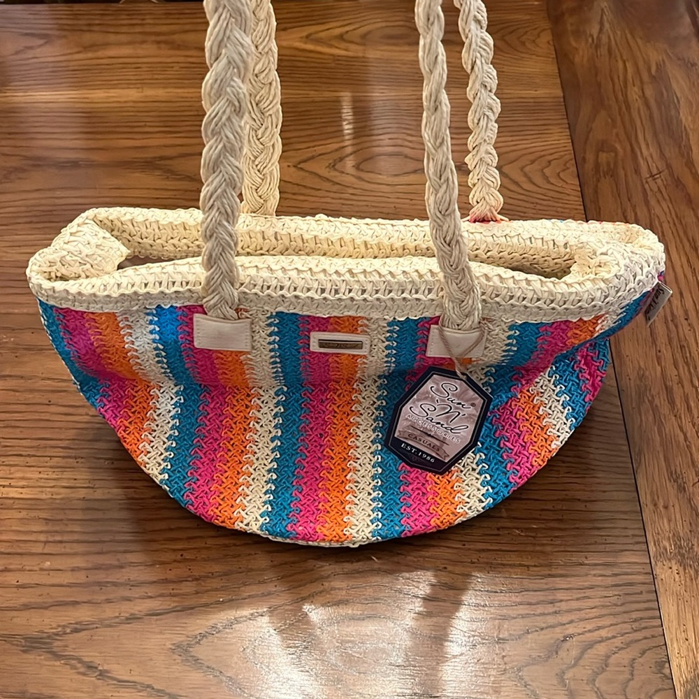 Sun N Sand straw‎ multicolored tote, NWT